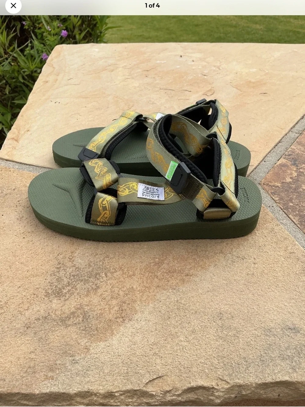 Suicoke Olive Green Webbing Strap Sandals